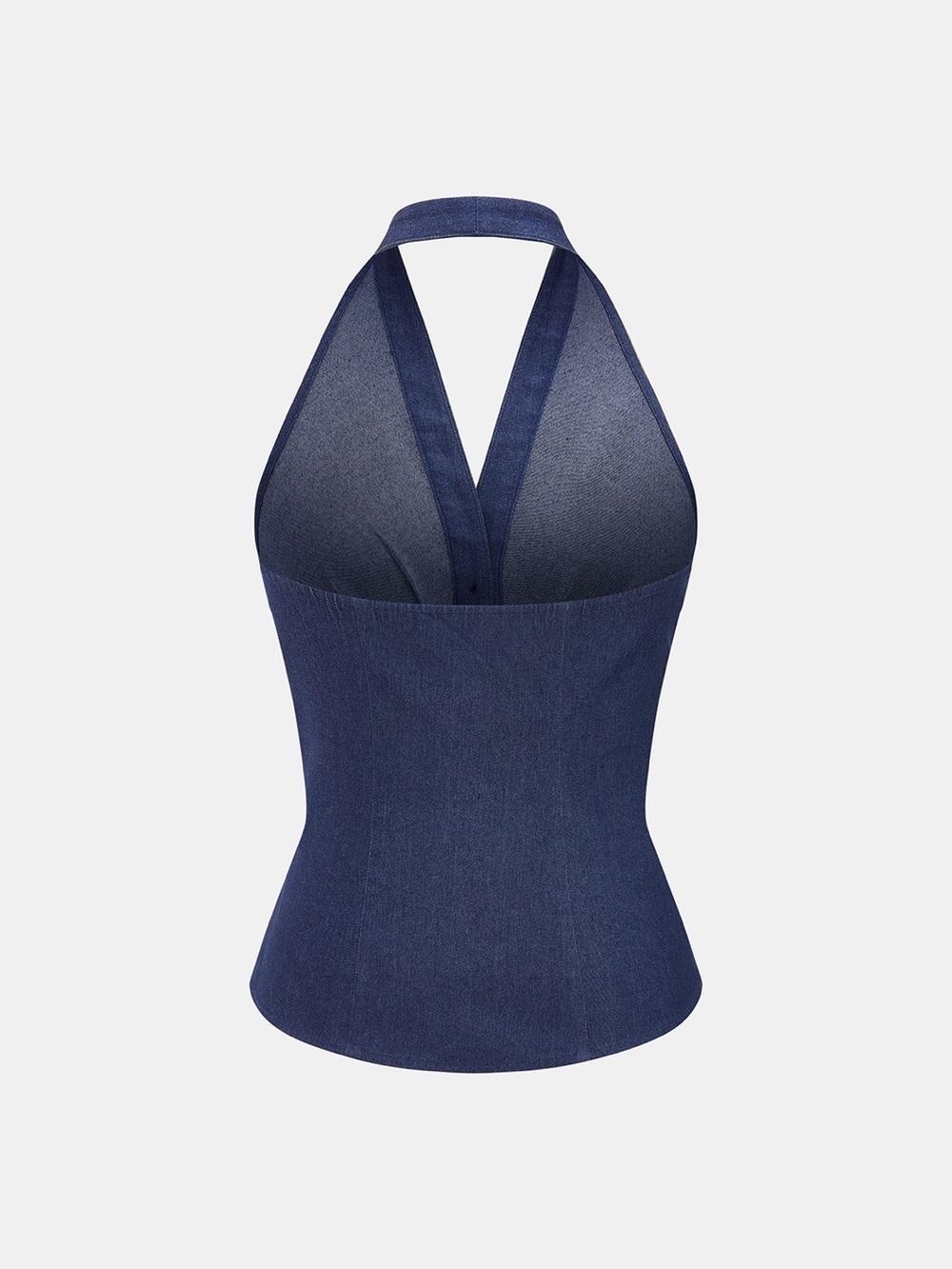 Denim  Halter Button-Front Peplum Top XS Commense nwt - Picture 3 of 8